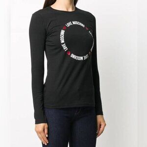 Love Moschino Logo Graphic Long-Sleeve Black Tee